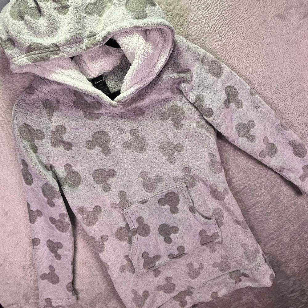 Disney Women Hoodie Small Purple Mickey Mouse Sherpa Lined Fleece Tunic Pullover